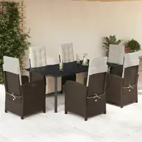 Lauko baldų komplektas Sodo komplektas su pagalvėlėmis, 7 dalių, rudas, poliratanas