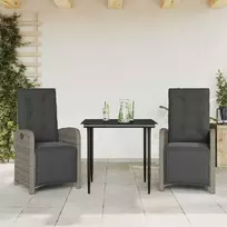 Lauko baldų komplektas Bistro komplektas su pagalvėlėmis, 3 dalių, pilkas, poliratanas