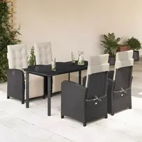 Lauko baldų komplektas Sodo komplektas su pagalvėlėmis, 5 dalių, juodas, poliratanas