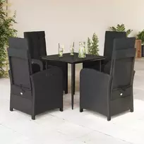 Lauko baldų komplektas Sodo komplektas su pagalvėlėmis, 5 dalių, juodas, poliratanas