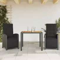 Lauko baldų komplektas Bistro komplektas su pagalvėlėmis, 3 dalių, juodas, poliratanas