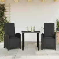 Lauko baldų komplektas Bistro komplektas su pagalvėlėmis, 3 dalių, juodas, poliratanas