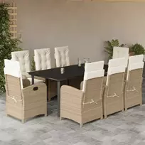 Lauko baldų komplektas Sodo komplektas su pagalvėlėmis, 9 dalių, smėlio, poliratanas