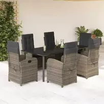 Lauko baldų komplektas Sodo komplektas su pagalvėlėmis, 7 dalių, pilkas, poliratanas