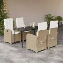 Lauko baldų komplektas Sodo komplektas su pagalvėlėmis, 5 dalių, smėlio, poliratanas