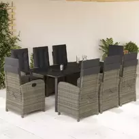 Lauko baldų komplektas Sodo komplektas su pagalvėlėmis, 9 dalių, pilkas, poliratanas