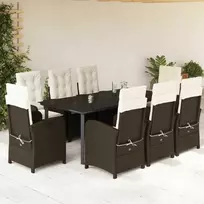 Lauko baldų komplektas Sodo komplektas su pagalvėlėmis, 9 dalių, rudas, poliratanas