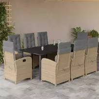 Lauko baldų komplektas Sodo komplektas su pagalvėlėmis, 9 dalių, smėlio, poliratanas