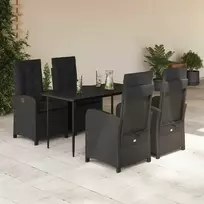 Lauko baldų komplektas Sodo komplektas su pagalvėlėmis, 5 dalių, juodas, poliratanas