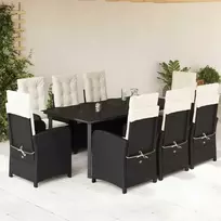 Lauko baldų komplektas Sodo komplektas su pagalvėlėmis, 9 dalių, juodas, poliratanas