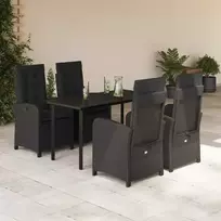 Lauko baldų komplektas Sodo komplektas su pagalvėlėmis, 5 dalių, juodas, poliratanas