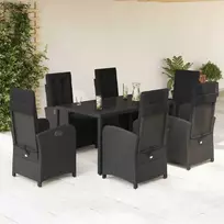 Lauko baldų komplektas Sodo komplektas su pagalvėlėmis, 7 dalių, juodas, poliratanas