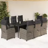 Lauko baldų komplektas Sodo komplektas su pagalvėlėmis, 9 dalių, pilkas, poliratanas