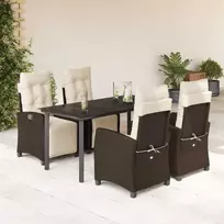 Lauko baldų komplektas Sodo komplektas su pagalvėlėmis, 5 dalių, rudas, poliratanas