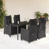 Lauko baldų komplektas Sodo komplektas su pagalvėlėmis, 5 dalių, juodas, poliratanas