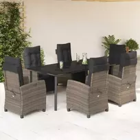 Lauko baldų komplektas Sodo komplektas su pagalvėlėmis, 7 dalių, pilkas, poliratanas
