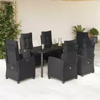 Lauko baldų komplektas Sodo komplektas su pagalvėlėmis, 7 dalių, juodas, poliratanas