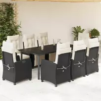 Lauko baldų komplektas Sodo komplektas su pagalvėlėmis, 9 dalių, juodas, poliratanas