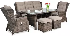 Lauko baldų komplektas BALTIMORE DINING + su pufais, Brown