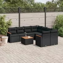 Lauko baldų komplektas Sodo komplektas su pagalvėlėmis, 9 dalių, juodas, poliratanas
