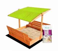 4IQ Impregnuota medinė smėlio dėžė su žalios spalvos stogeliu ir 250 kg smėlio, 120x120 cm