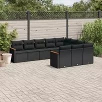Lauko baldų komplektas Sodo komplektas su pagalvėlėmis, 10 dalių, juodas, poliratanas