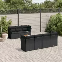 Lauko baldų komplektas Sofos komplektas su pagalvėlėmis, 6 dalių, juodas, poliratanas