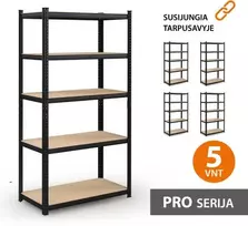 Tonro Sandėliavimo lentynos stelažai 180x90x40 PRO Juoda (5 vnt)