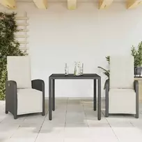 Lauko baldų komplektas Bistro komplektas su pagalvėlėmis, 3 dalių, juodas, poliratanas