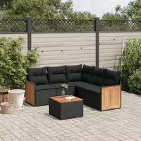 Lauko baldų komplektas Sofos komplektas su pagalvėlėmis, 6 dalių, juodas, poliratanas