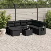 Lauko baldų komplektas Sofos komplektas su pagalvėlėmis, 8 dalių, juodas, poliratanas