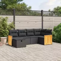 Lauko baldų komplektas Sofos komplektas su pagalvėlėmis, 6 dalių, juodas, poliratanas