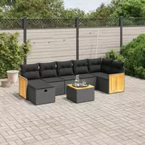 Lauko baldų komplektas Sofos komplektas su pagalvėlėmis, 8 dalių, juodas, poliratanas