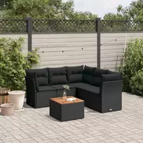 Lauko baldų komplektas Sofos komplektas su pagalvėlėmis, 6 dalių, juodas, poliratanas