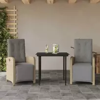 Lauko baldų komplektas Bistro komplektas su pagalvėlėmis, 3 dalių, smėlio, poliratanas