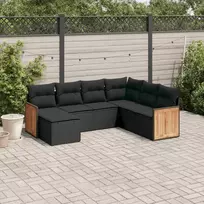 Lauko baldų komplektas Sofos komplektas su pagalvėlėmis, 7 dalių, juodas, poliratanas