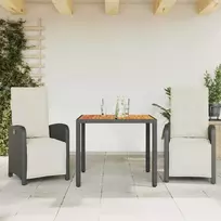 Lauko baldų komplektas Bistro komplektas su pagalvėlėmis, 3 dalių, juodas, poliratanas