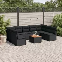 Lauko baldų komplektas Sodo komplektas su pagalvėlėmis, 10 dalių, juodas, poliratanas
