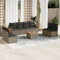 Lauko baldų komplektas Sofos komplektas su pagalvėlėmis, 9 dalių, pilkas, poliratanas