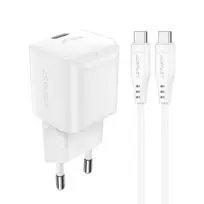 Acefast A73 Mini PD 20W GaN laidinis įkroviklis + USB-C kabelis – baltos spalvos