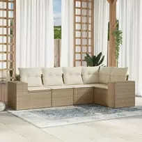Lauko baldų komplektas Sofos komplektas su pagalvėlėmis, 5 dalių, smėlio, poliratanas