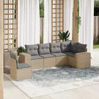 Lauko baldų komplektas Sofos komplektas su pagalvėlėmis, 6 dalių, smėlio, poliratanas