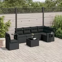 Lauko baldų komplektas Sofos komplektas su pagalvėlėmis, 7 dalių, juodas, poliratanas
