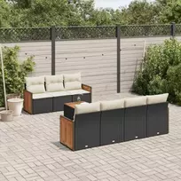 Lauko baldų komplektas Sofos komplektas su pagalvėlėmis, 8 dalių, juodas, poliratanas