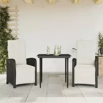 Lauko baldų komplektas Bistro komplektas su pagalvėlėmis, 3 dalių, juodas, poliratanas