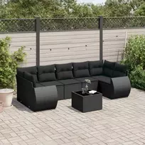 Lauko baldų komplektas Sofos komplektas su pagalvėlėmis, 8 dalių, juodas, poliratanas