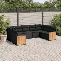 Lauko baldų komplektas Sodo komplektas su pagalvėlėmis, 9 dalių, juodas, poliratanas