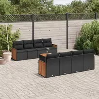 Lauko baldų komplektas Sodo komplektas su pagalvėlėmis, 9 dalių, juodas, poliratanas