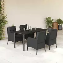 Lauko baldų komplektas Sodo komplektas su pagalvėlėmis, 5 dalių, juodas, poliratanas