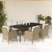 Lauko baldų komplektas Sodo komplektas su pagalvėlėmis, 7 dalių, smėlio, poliratanas